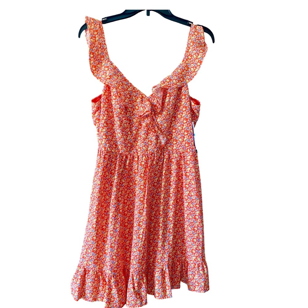 City Studio Floral Print Ruffle Trim Mini Dress V-Neck Sundress‎ Size 9 NWT